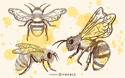 Hand drawn bees set Hand drawn bees set