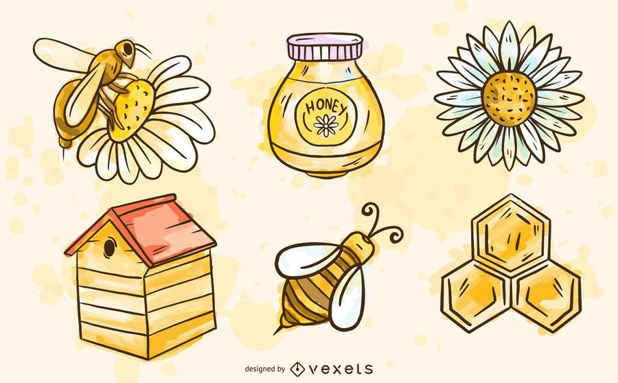 Watercolor bee elements set Watercolor bee elements set