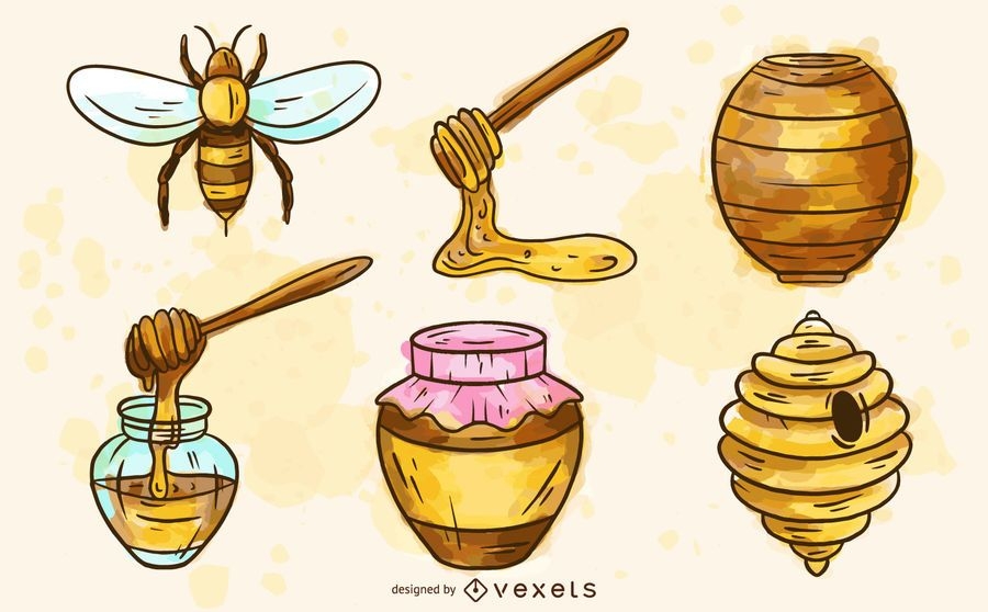 Download Bee Elements Watercolor Set - Vector Download