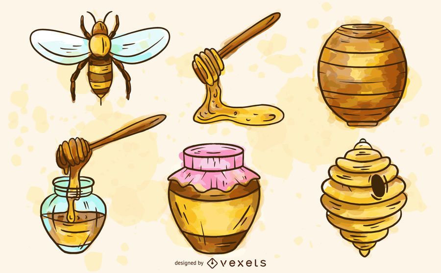 Conjunto de acuarela de elementos de abeja Conjunto de acuarela de elementos de abeja