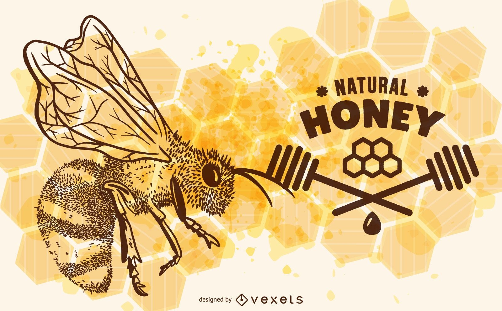 Natural honey bee illustration