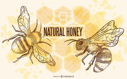 Natural honey bees illustration