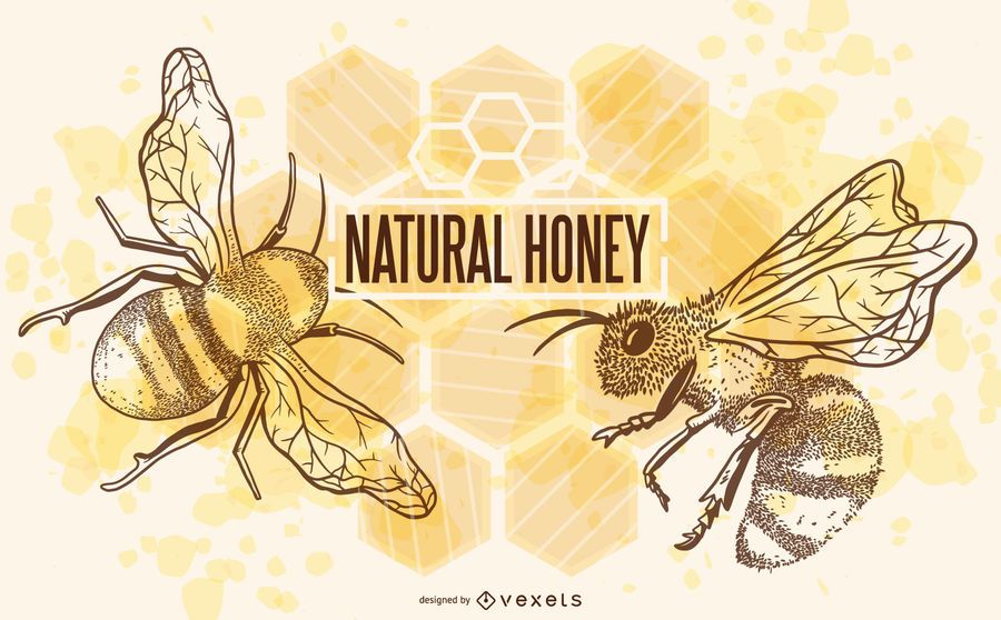 Ilustración natural de las abejas de miel Ilustración natural de las abejas de miel