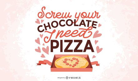 Diseño de letras de pizza anti San Valentín