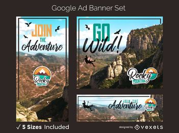Conjunto de banners de anúncios de aventura na montanha