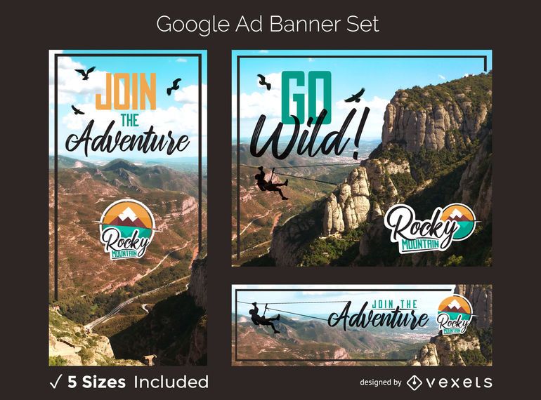Mountain adventure ad banner set Mountain adventure ad banner set