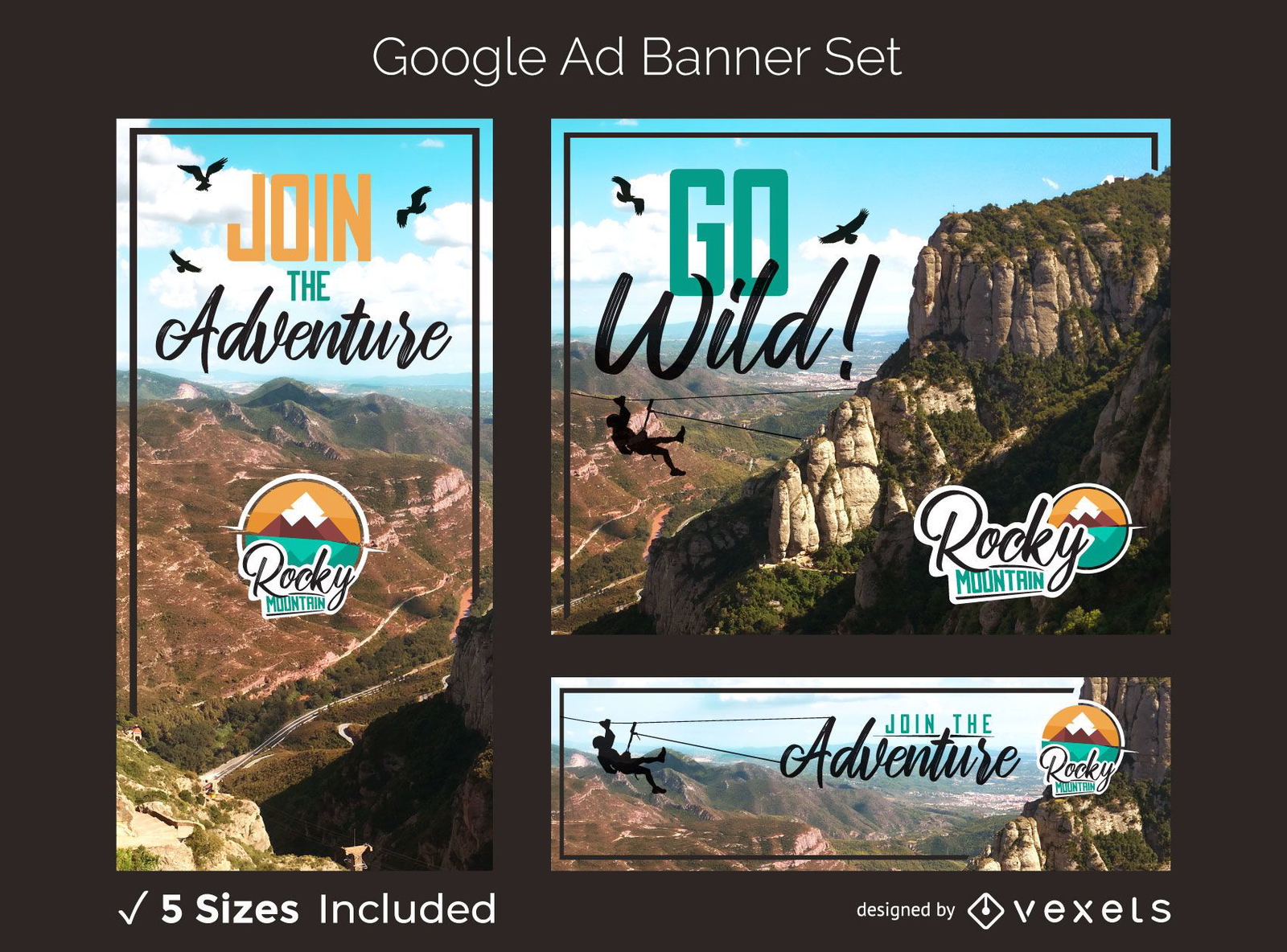 Mountain adventure ad banner set