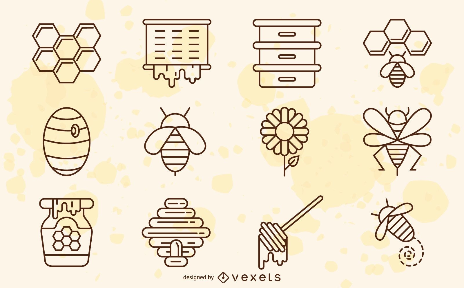 Bee elements stroke collection