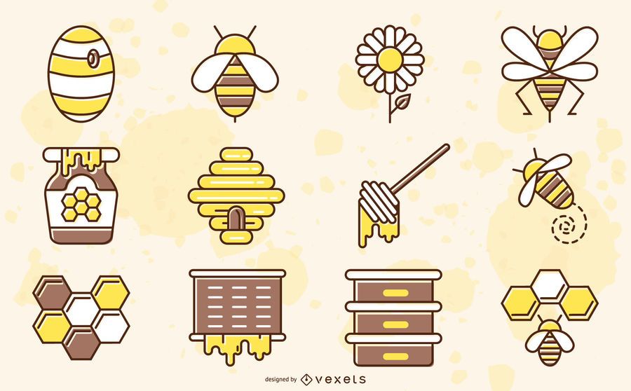 Bee elements colored collection Bee elements colored collection