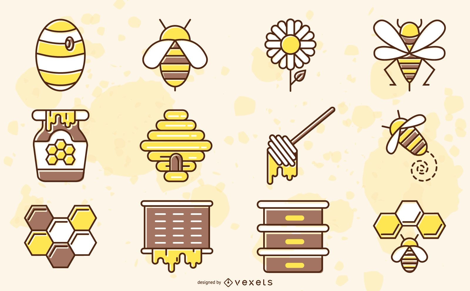 Bee elements colored collection