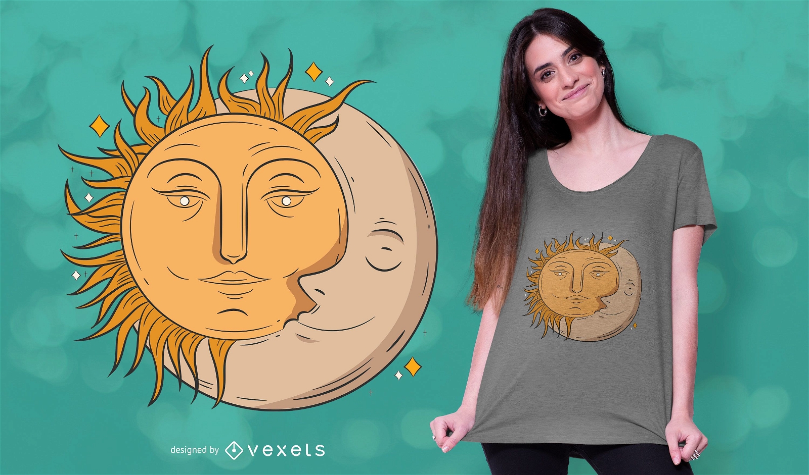 Design de camisetas de lua e sol