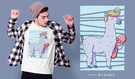 Diseño de camiseta llama skate