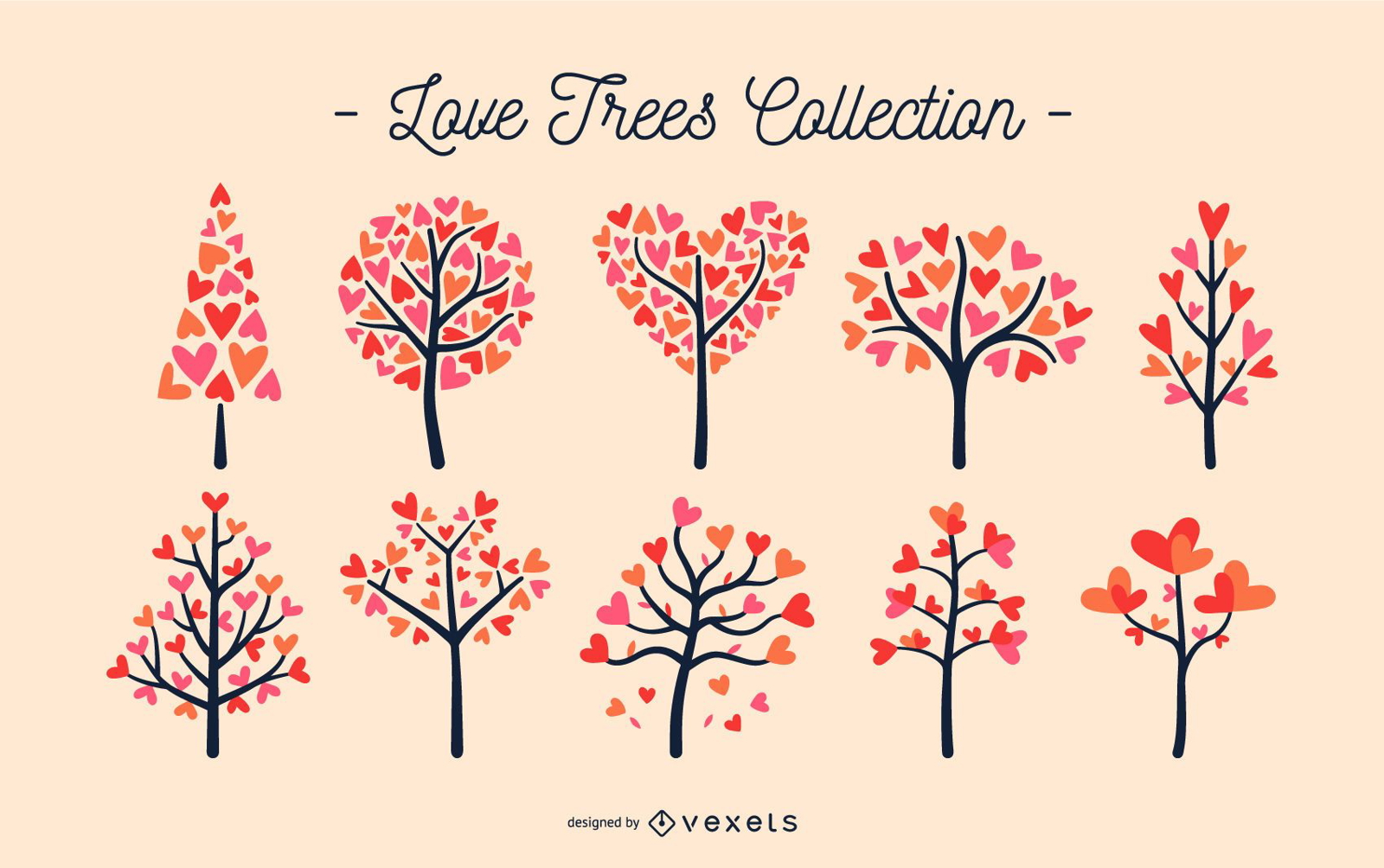 Valentine's heart trees set