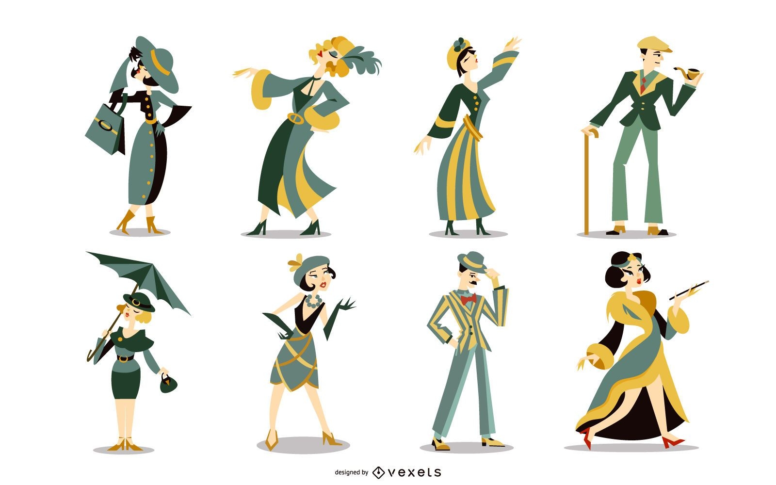 Paquete de personajes coloridos Art Deco