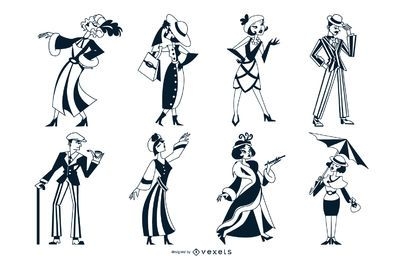 Conjunto monocolor de personas Art Deco