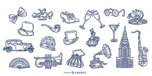 Vintage, 1920er, Strichelemente, Set