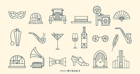 Vintage Art Deco Strichelement-Paket