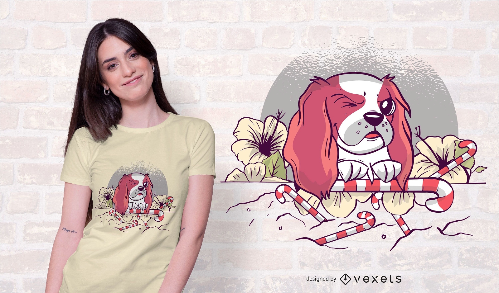 Candy flower dog t-shirt design