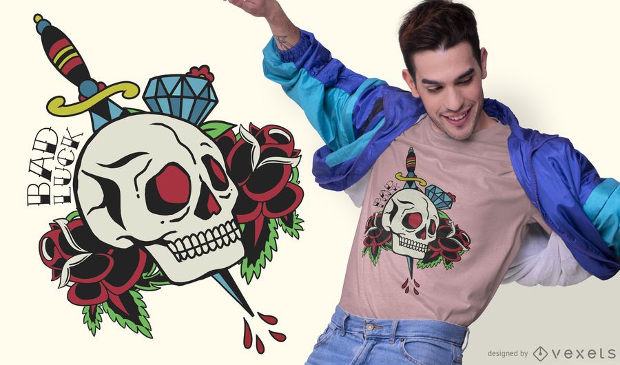 T-shirt com desenho tradicional de crânio T-shirt com desenho tradicional de crânio