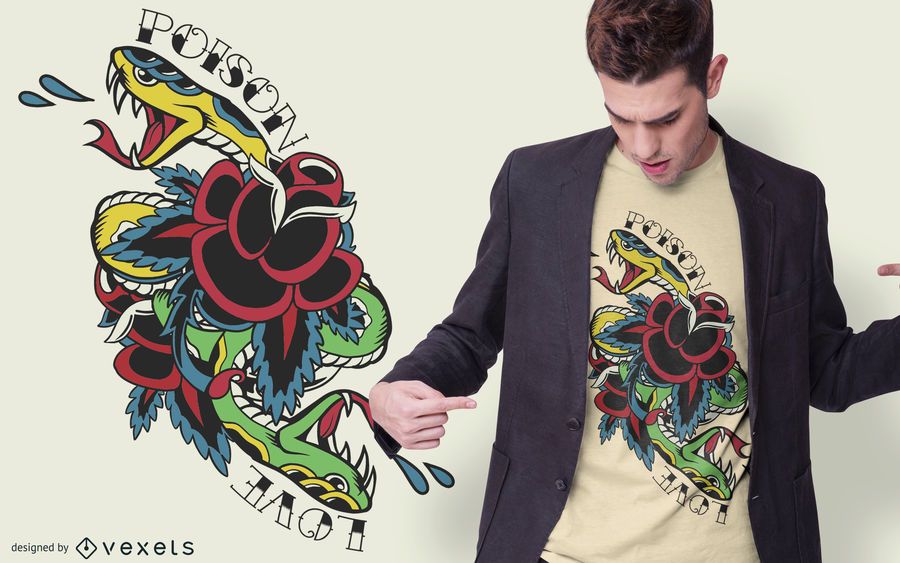 Design tradicional de t-shirt de tatuagem de cobra Design tradicional de t-shirt de tatuagem de cobra