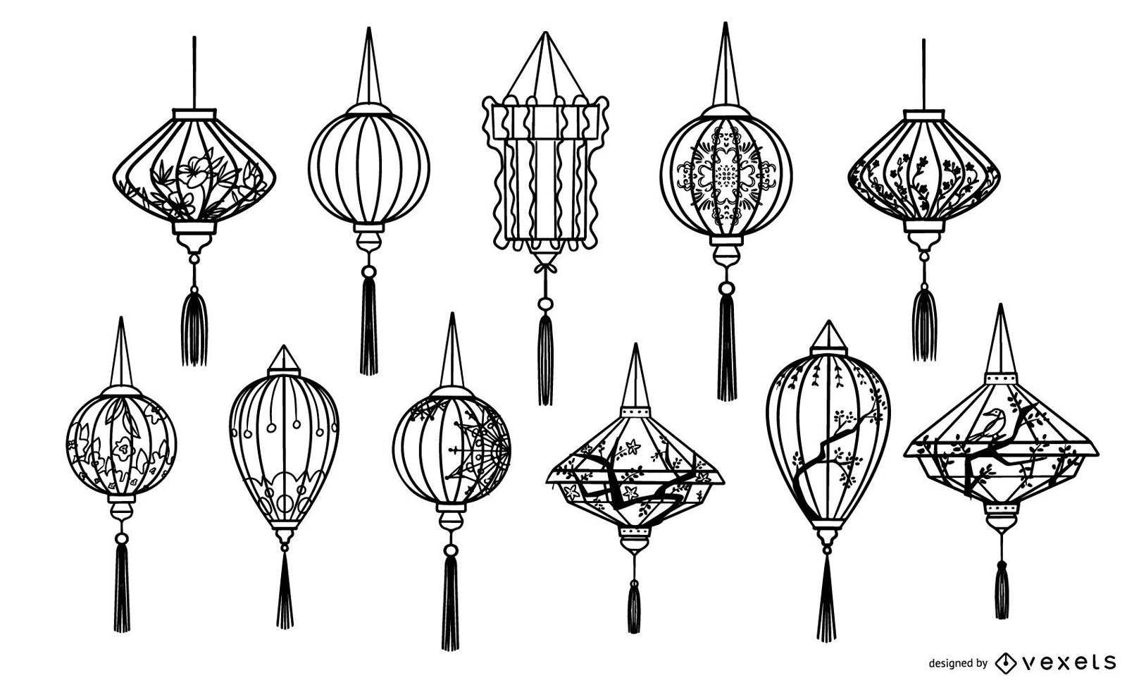 Coleção de traços de lanternas chinesas