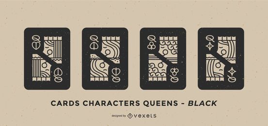 Poker Card Queen Schwarz Design Set
