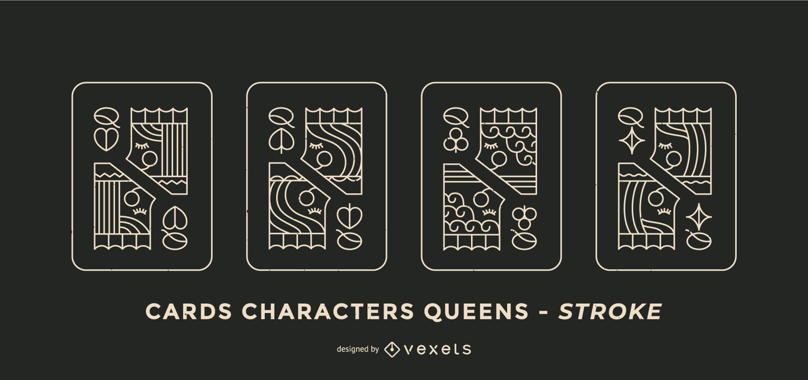 Conjunto de Design de Card de Poker Queen Stroke