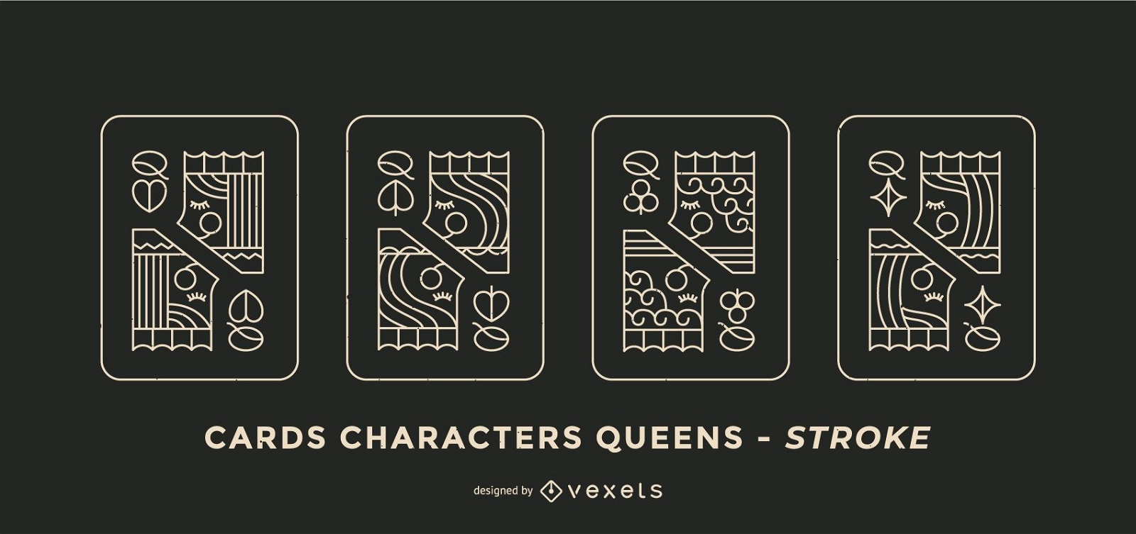 Poker Card Queen Stroke Design Set