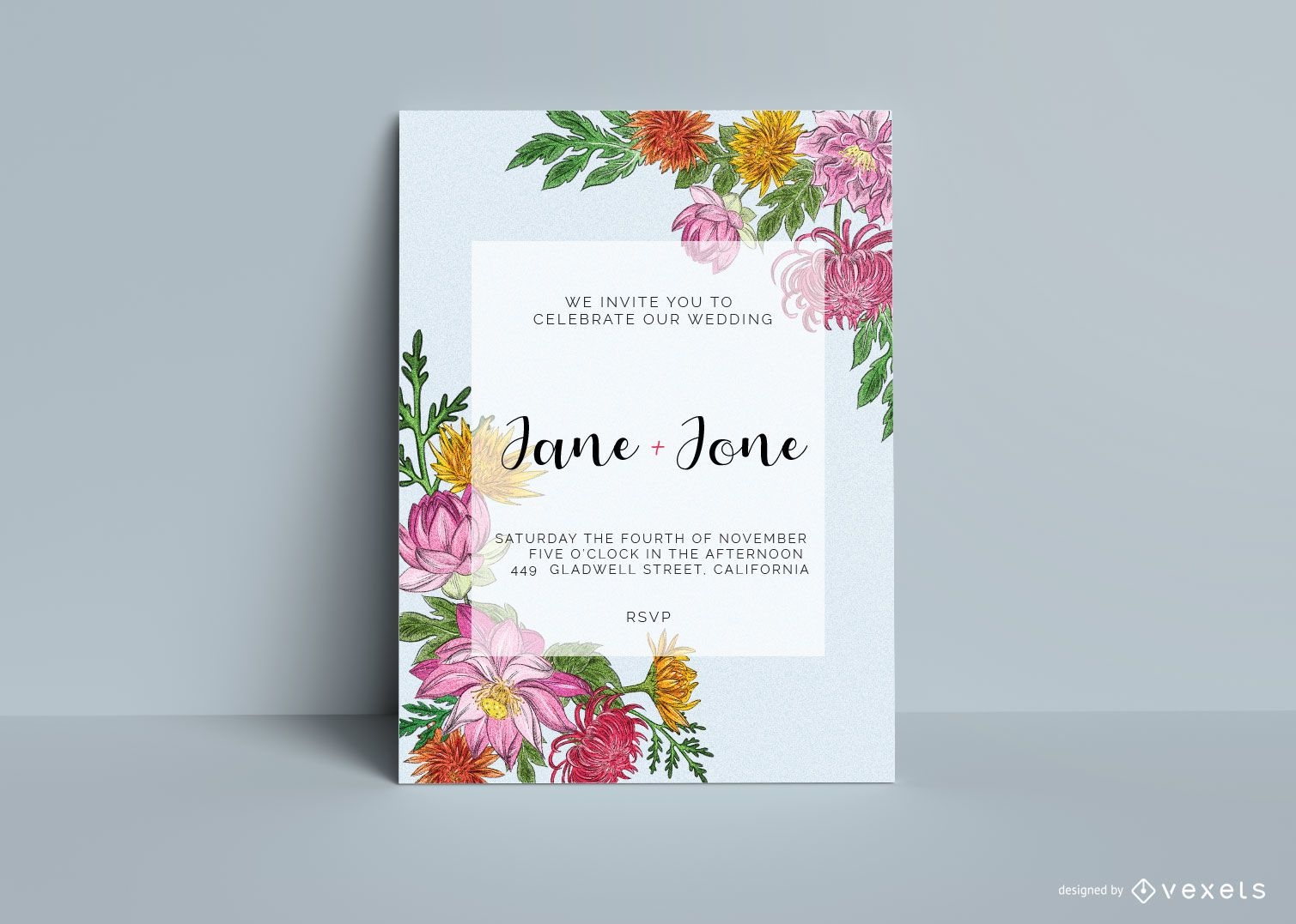 Convite de cartão de casamento floral
