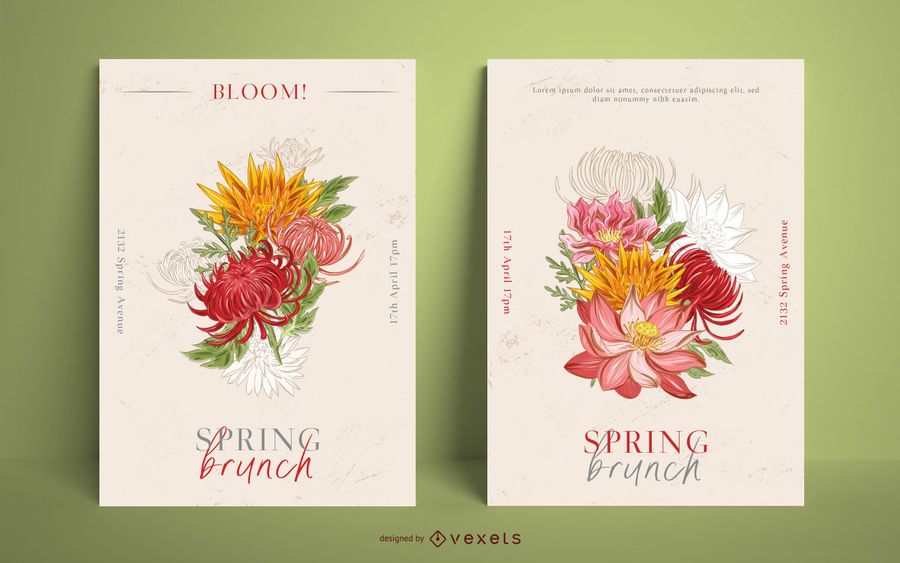 Spring brunch poster template set Spring brunch poster template set