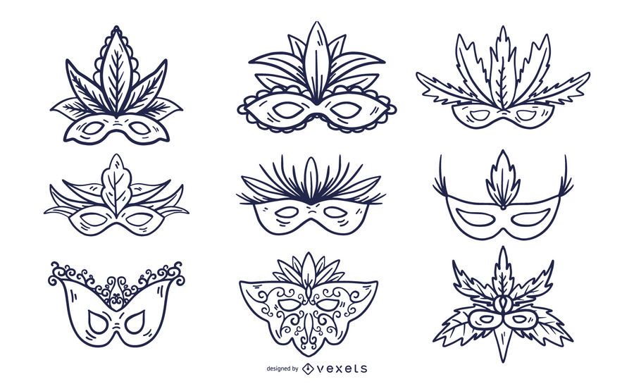 Carnival Mask Stroke Style Set Carnival Mask Stroke Style Set