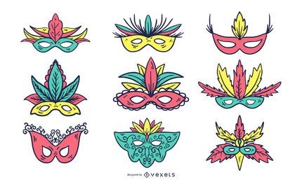 Conjunto de máscara de carnaval colorido