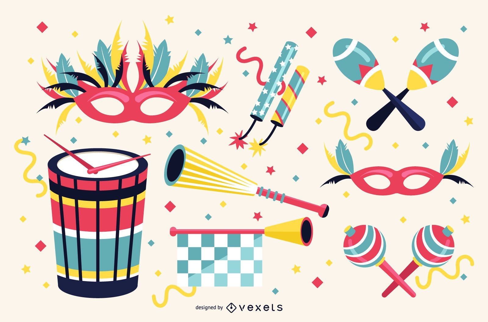 Conjunto de ilustración de elementos de carnaval