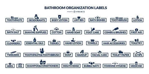 Etiketten für die Organisation der Badezimmer