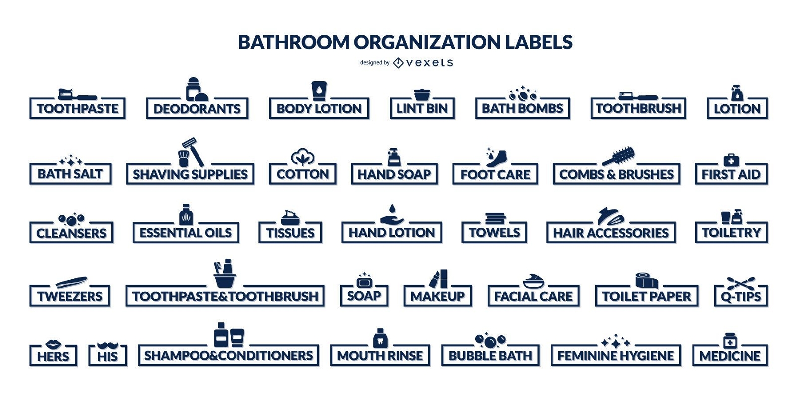 Conjunto de etiquetas de organización de baño