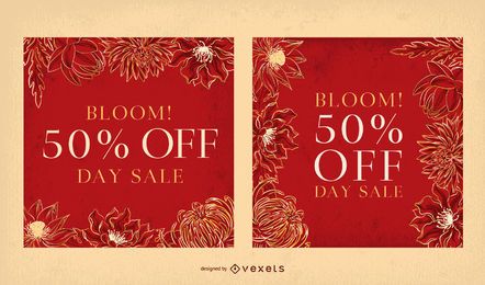 Conjunto de modelos de banner floral vermelho