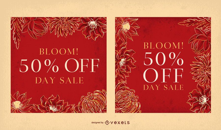 Conjunto de plantillas de banner floral rojo Conjunto de plantillas de banner floral rojo