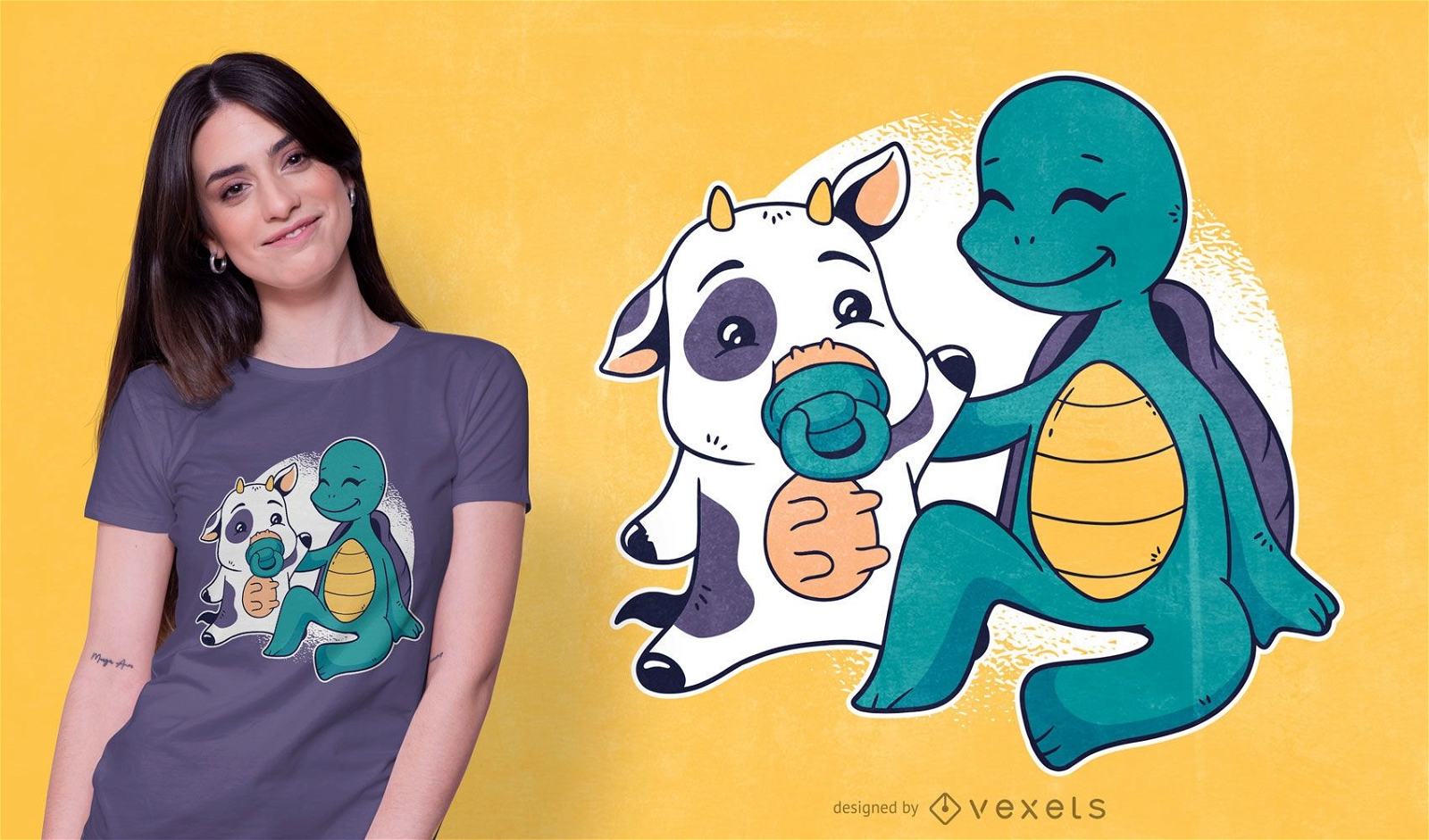 Design de camiseta para beb? vaca e tartaruga