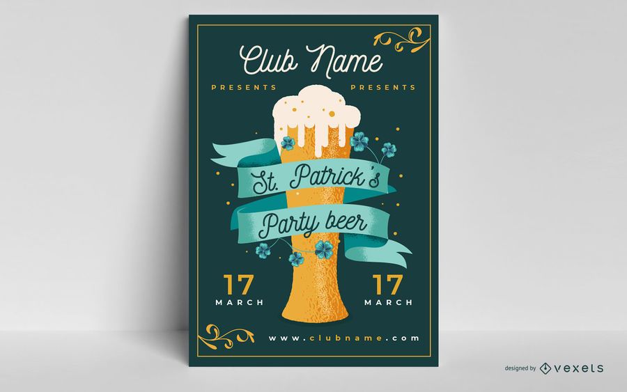 Plantilla de póster de fiesta de la cerveza de san patricio Plantilla de póster de fiesta de la cerveza de san patricio