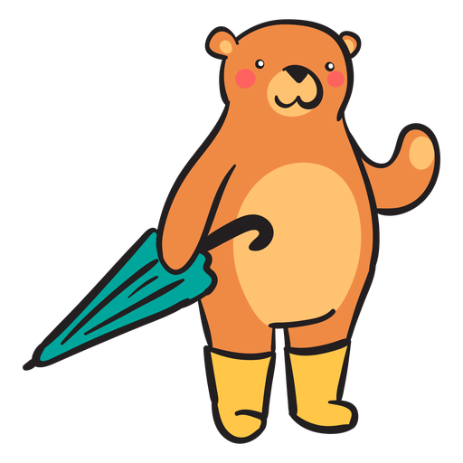 Cute brown bear carrying umbrella PNG Design