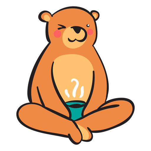 Cute brown bear drinking coffee - Transparent PNG & SVG vector file