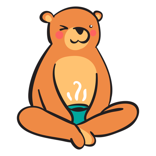 Urso marrom fofo tomando caf? Desenho PNG