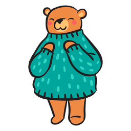 Cute brown bear green sweater PNG Design
