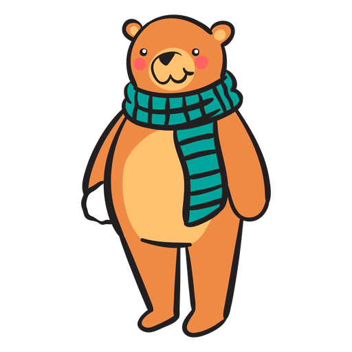 Cute brown bear scarf snowball PNG Design