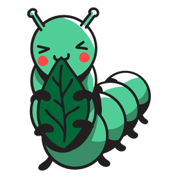 Lagarta verde fofa comendo folha Desenho PNG