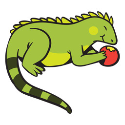 Linda iguana verde comendo maçã Desenho PNG