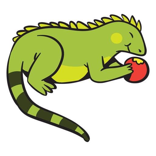 Cute green iguana eating apple - Transparent PNG & SVG vector file