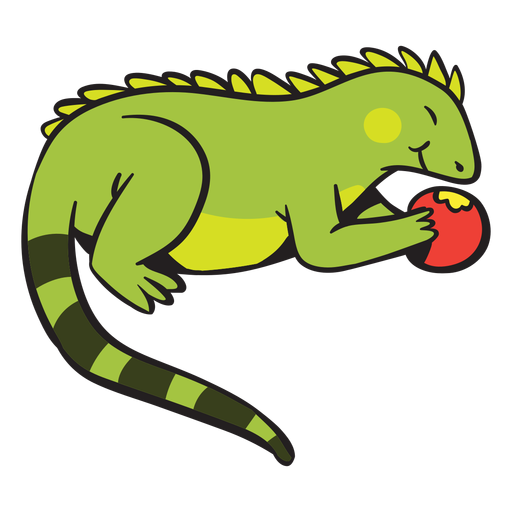 Cute green iguana eating apple PNG Design