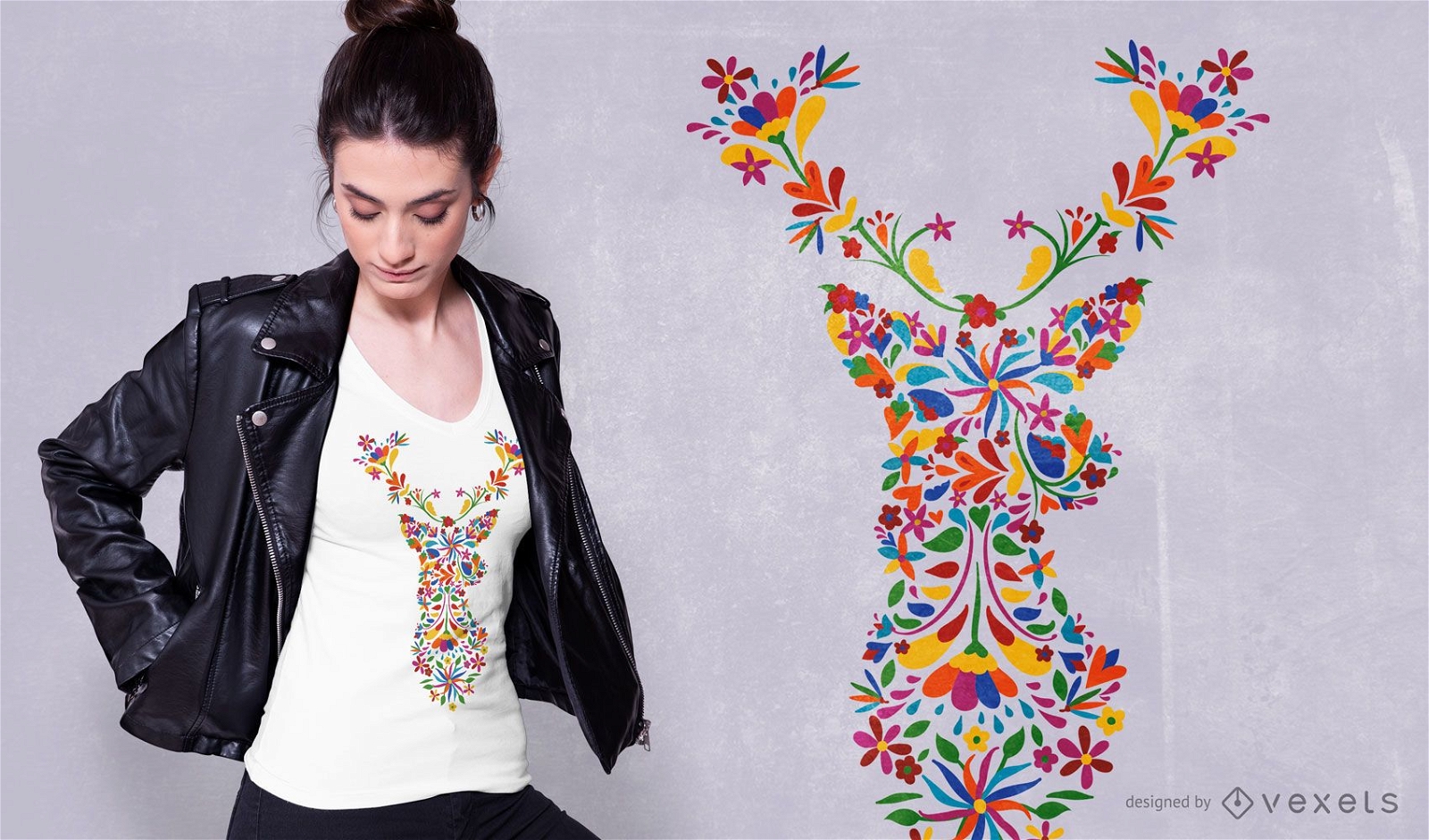 Design floral de t-shirt de cervo