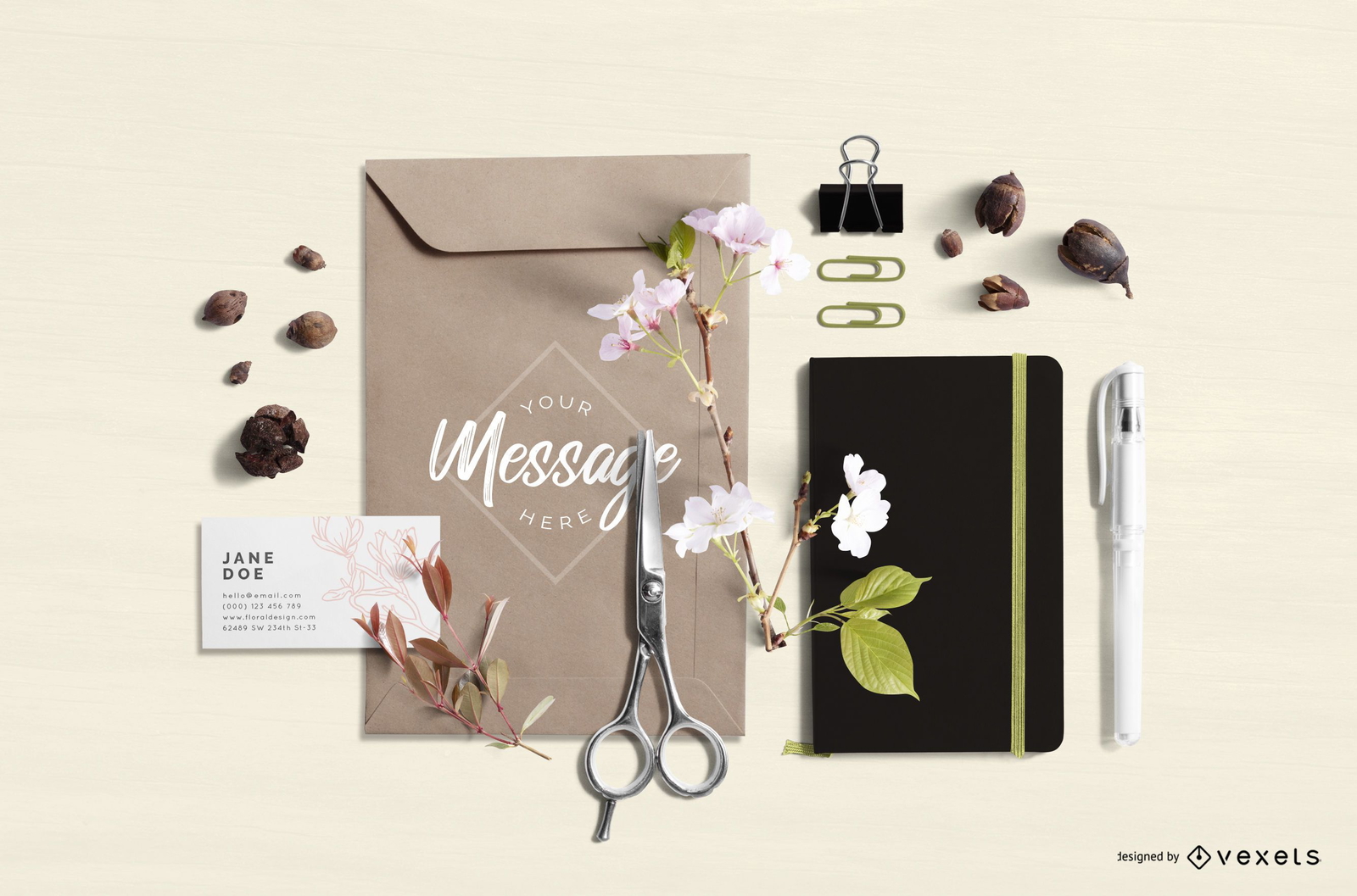 Floral stationery mockup composition